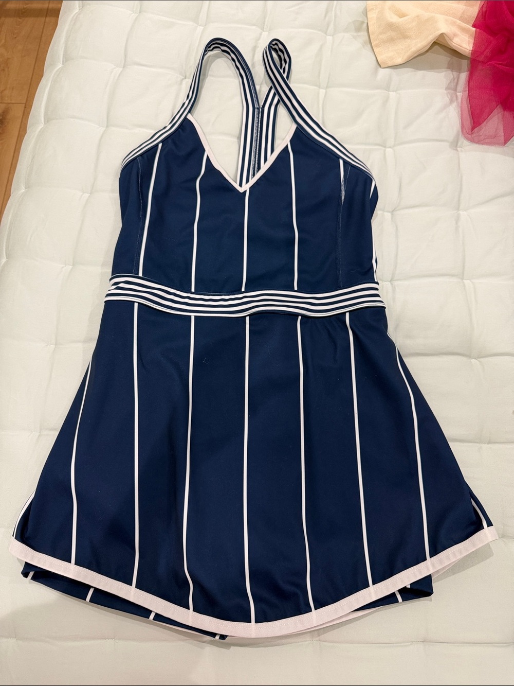 FP Movement by Free People Navy Blue & White Striped Athletic Dress - Picture 1 of 3